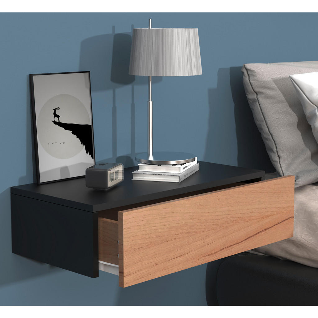 Thumbnail - Mid.you Nachtschrank, Schwarz, Eiche, Holzwerkstoff, 1 Schublade(n) Schubladen, 60x15x30 cm, hängend, Schlafzimmer, Nach...