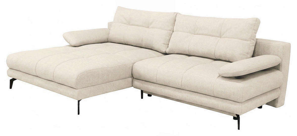 ECKSOFA Perlmutt Struktur Rückenkissen, Bettkasten, Schlaffunktion, Rücken echt, Armteilverstellung, Liegefläche im Originalstoff  - Beige/Perlmutt, MODERN, Textil/Metall (181/263cm) - Carryhome