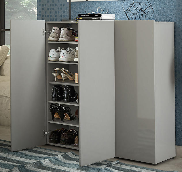 SCHUHSCHRANK Grau - Schwarz/Grau, Design, Holzwerkstoff/Kunststoff (120/115/34cm) - Xora