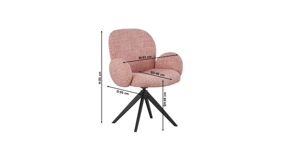 ARMLEHNSTUHL in Eisen Webstoff - Schwarz/Rosa, Design, Textil/Metall (63/87/65cm) - Novel