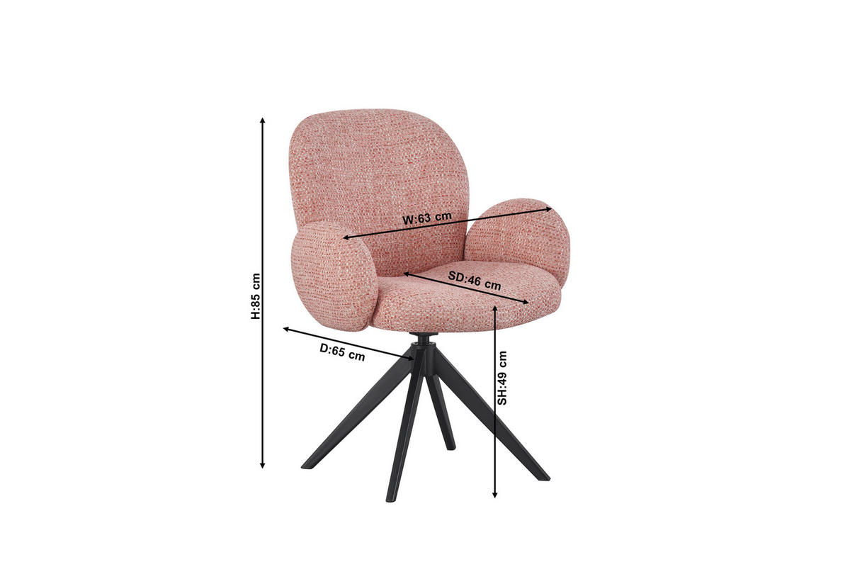 ARMLEHNSTUHL  in Eisen Webstoff  - Schwarz/Rosa, Design, Textil/Metall (63/87/65cm) - Novel