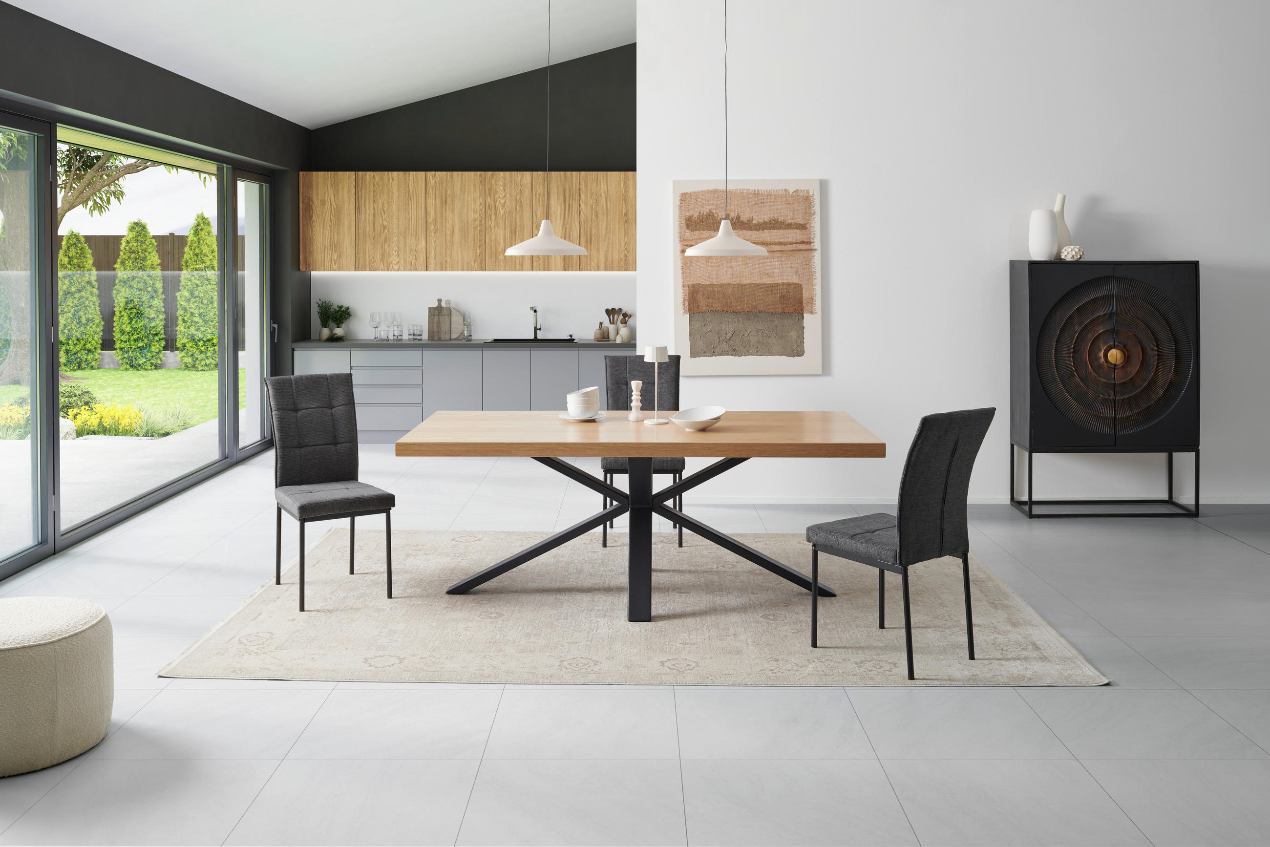ESSTISCH Eiche furniert rechteckig Naturfarben, Schwarz  - Schwarz/Naturfarben, KONVENTIONELL, Holz/Holzwerkstoff (200/76/100cm) - MID.YOU