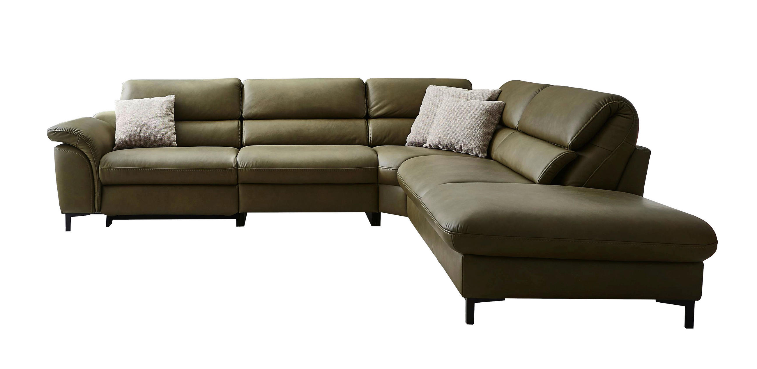 ECKSOFA Valdera Schlammfarben Echtleder  - Schlammfarben/Schwarz, Design, Leder/Metall (280/246cm) - Hukla