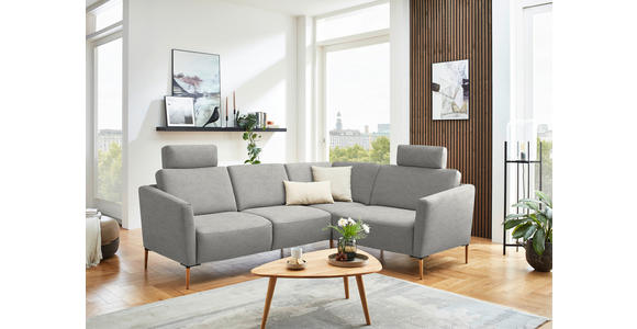 ECKSOFA  in Flachgewebe Hellgrau  238/186 cm  - Eichefarben/Hellgrau, Design, Holz/Textil (238/186cm) - Valnatura