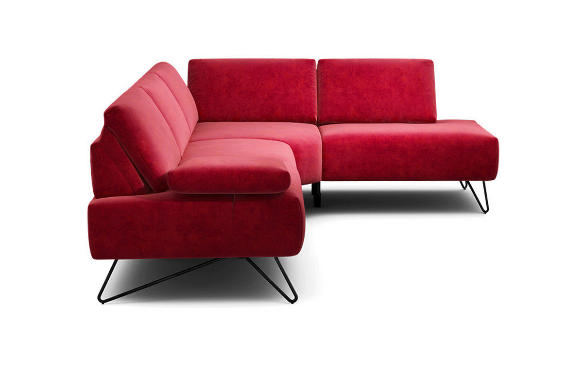 ECKSOFA Cosy Rot Samt  - Rot/Schwarz, Design, Textil/Metall (249-263/193cm) - SENSOO