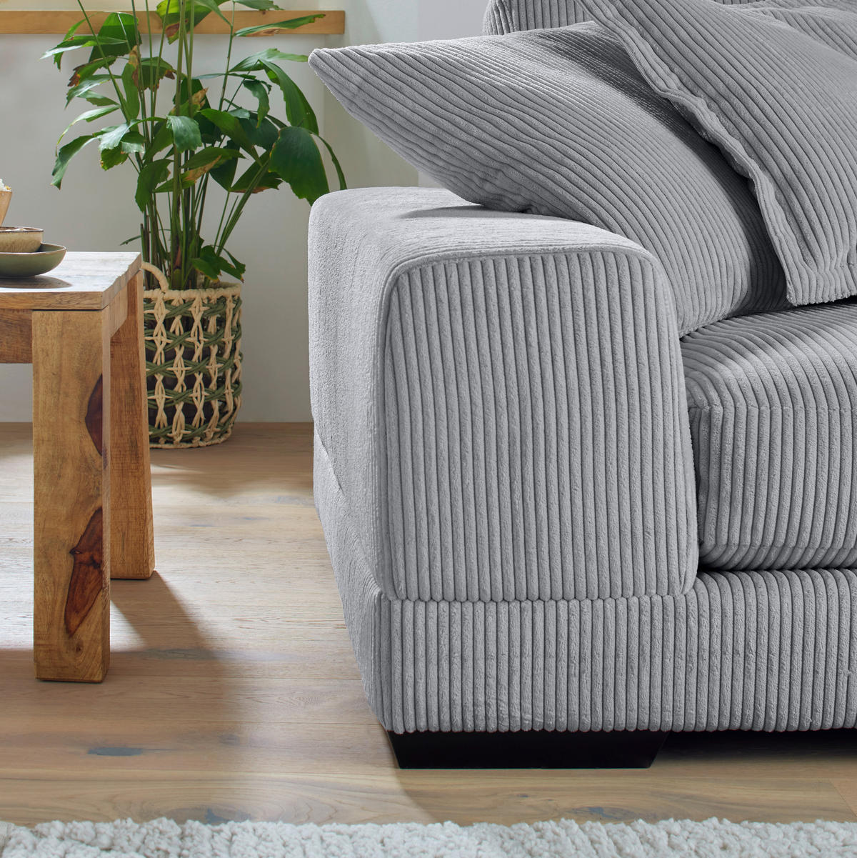 HÖRNSOFFA i manchester ljusgrå  - beige/vit, Romantik / Lanthus, trä/textil (280/57/125cm) - MID.YOU