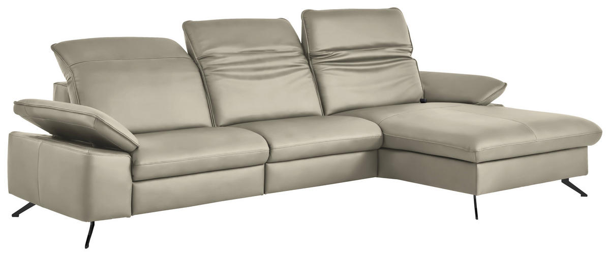 ECKSOFA  Echtleder Ecru  - Ecru/Schwarz, Design, Leder/Metall (307/169cm) - Beldomo Premium