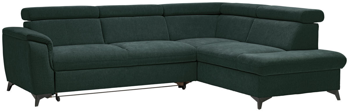 Ecksofa inkl. Funktionen in Chenille Petrol, Dunkelgrün  - Dunkelgrün/Petrol, Design, Textil/Metall (260/203cm) - Stylife