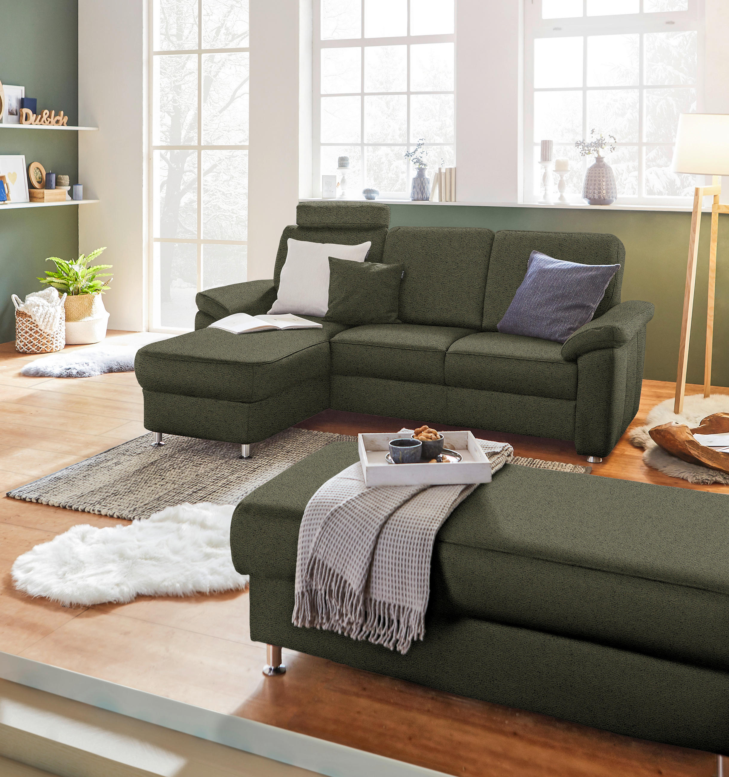 ECKSOFA in Flachgewebe Grün  - Chromfarben/Grün, Konventionell, Textil/Metall (163/220cm) - Beldomo System