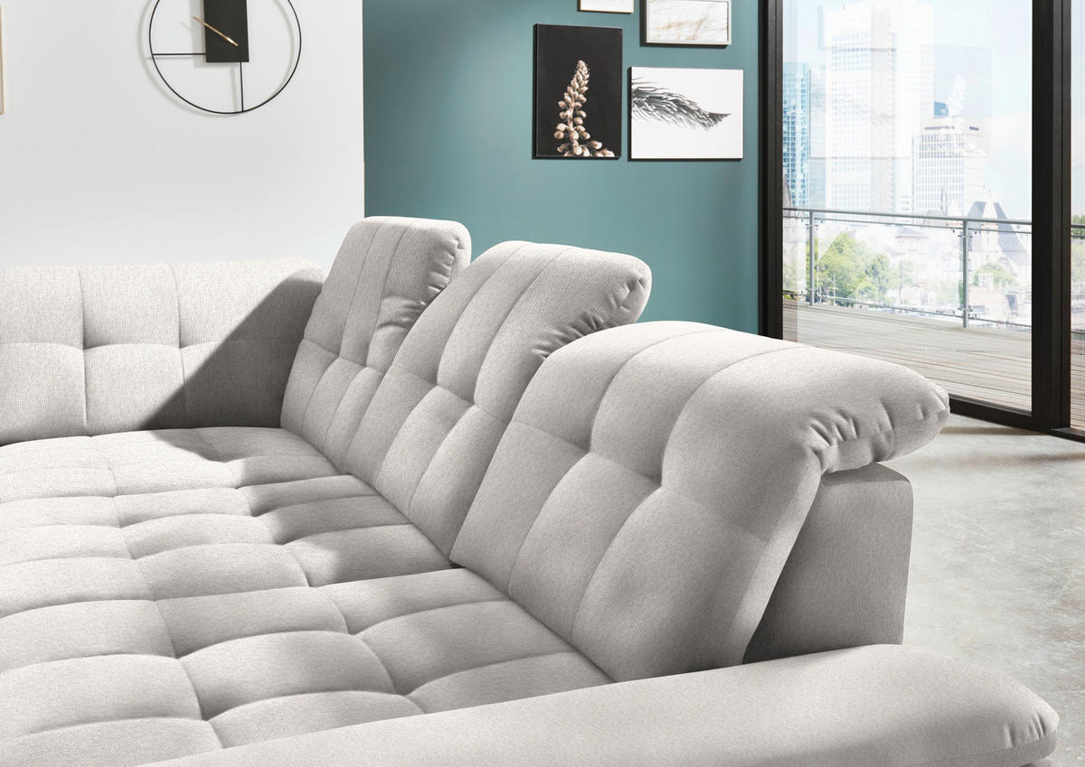 ECKSOFA in Chenille Ecru  - Chromfarben/Ecru, Design, Textil/Metall (260/310cm) - Beldomo Speed