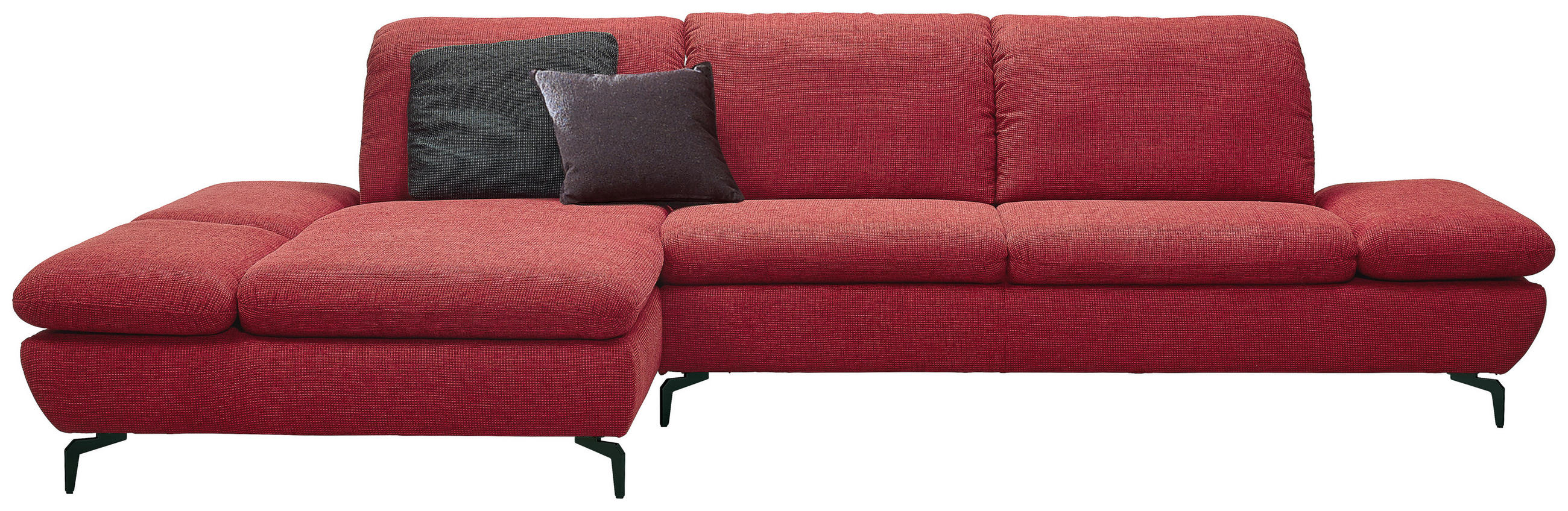 ECKSOFA Rot Chenille  - Silberfarben/Rot, Design, Textil/Metall (200/315cm) - Chilliano