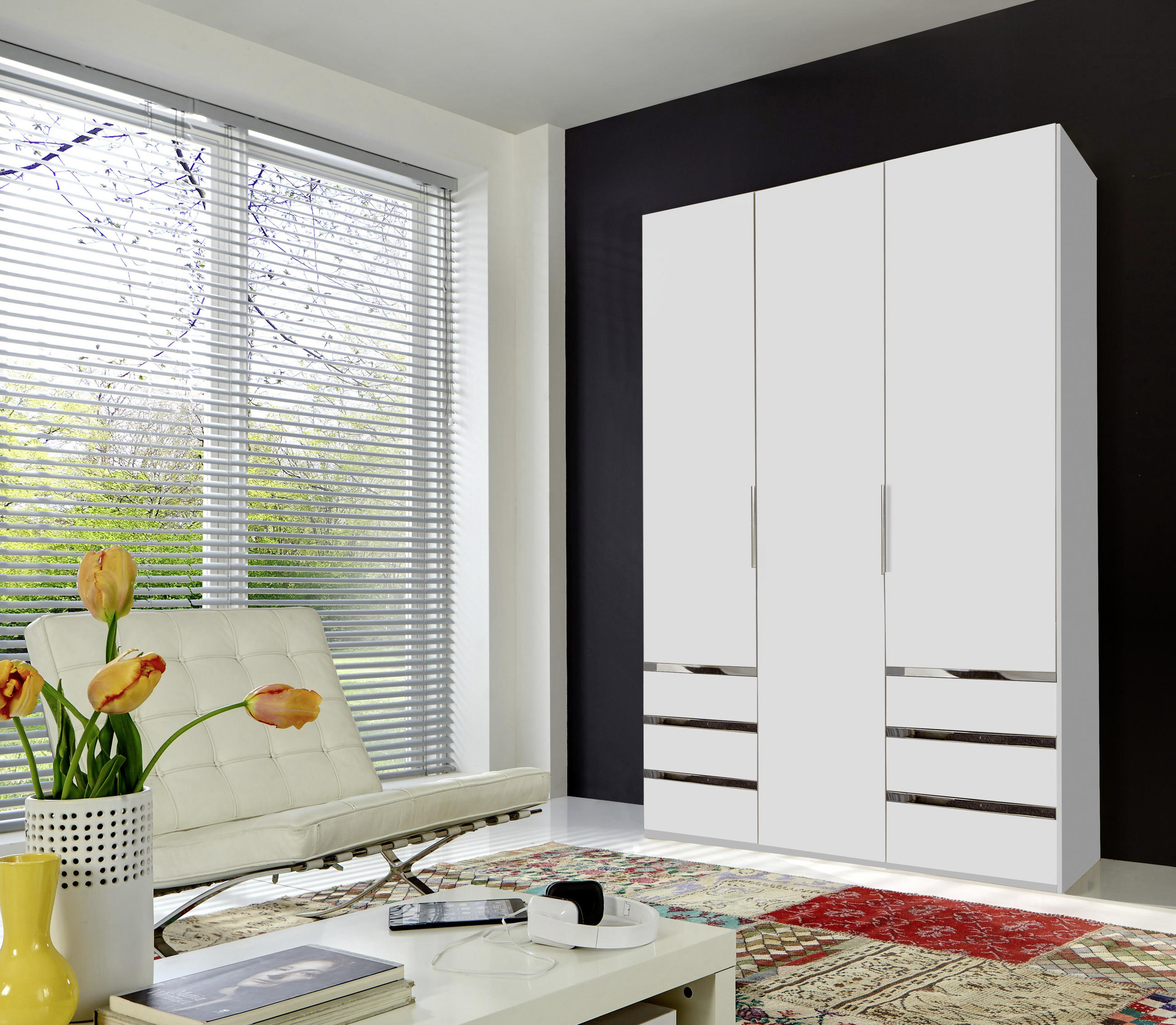 DREHTÜRENSCHRANK in Weiss  - Chromfarben/Weiss, Modern, Holzwerkstoff/Kunststoff (150/216/58cm) - MID.YOU