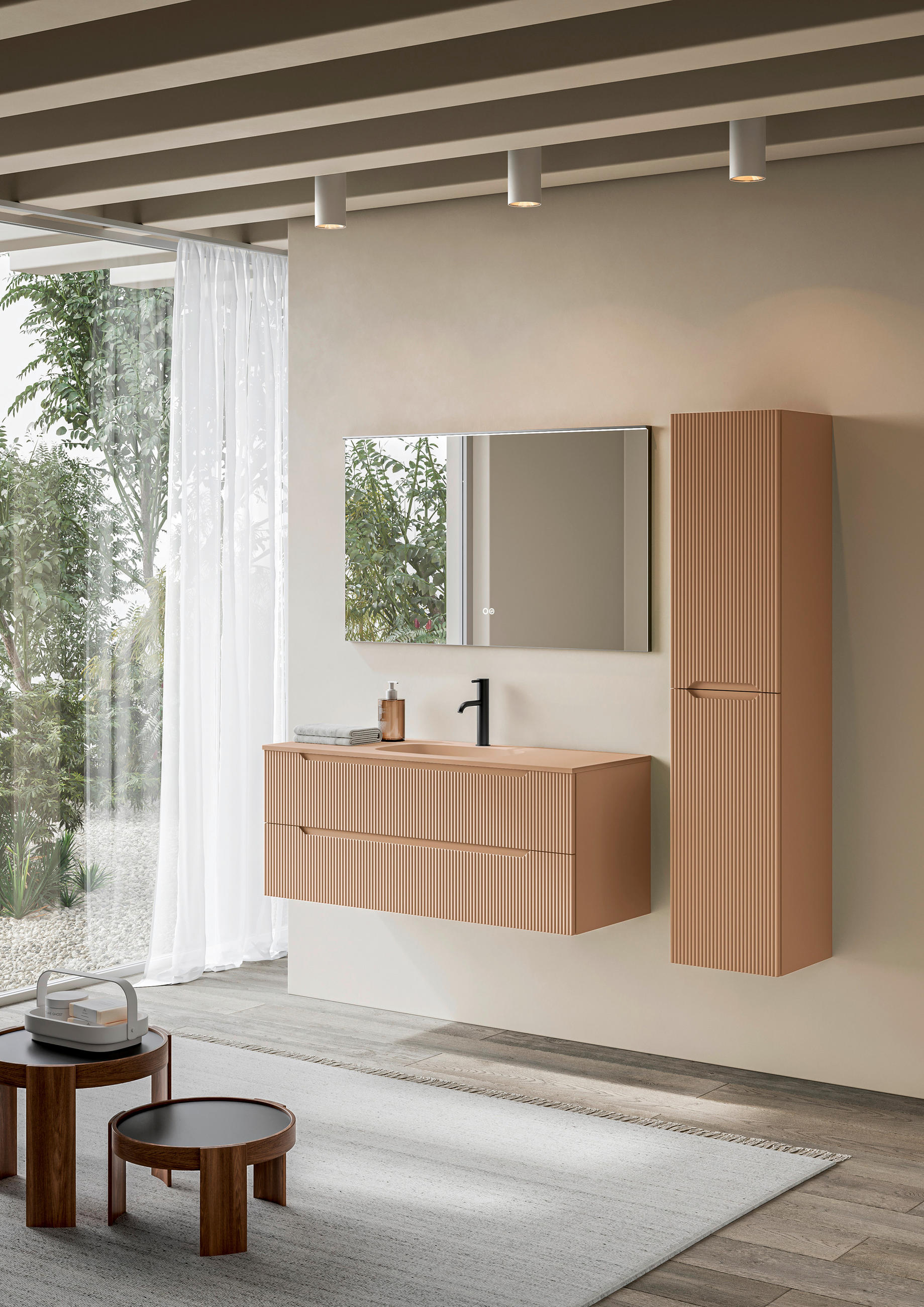 BADEZIMMER 3-teilig  in 100 cm  - Altrosa/Weiß, KONVENTIONELL, Holzwerkstoff/Stein (100cm) - Belluti