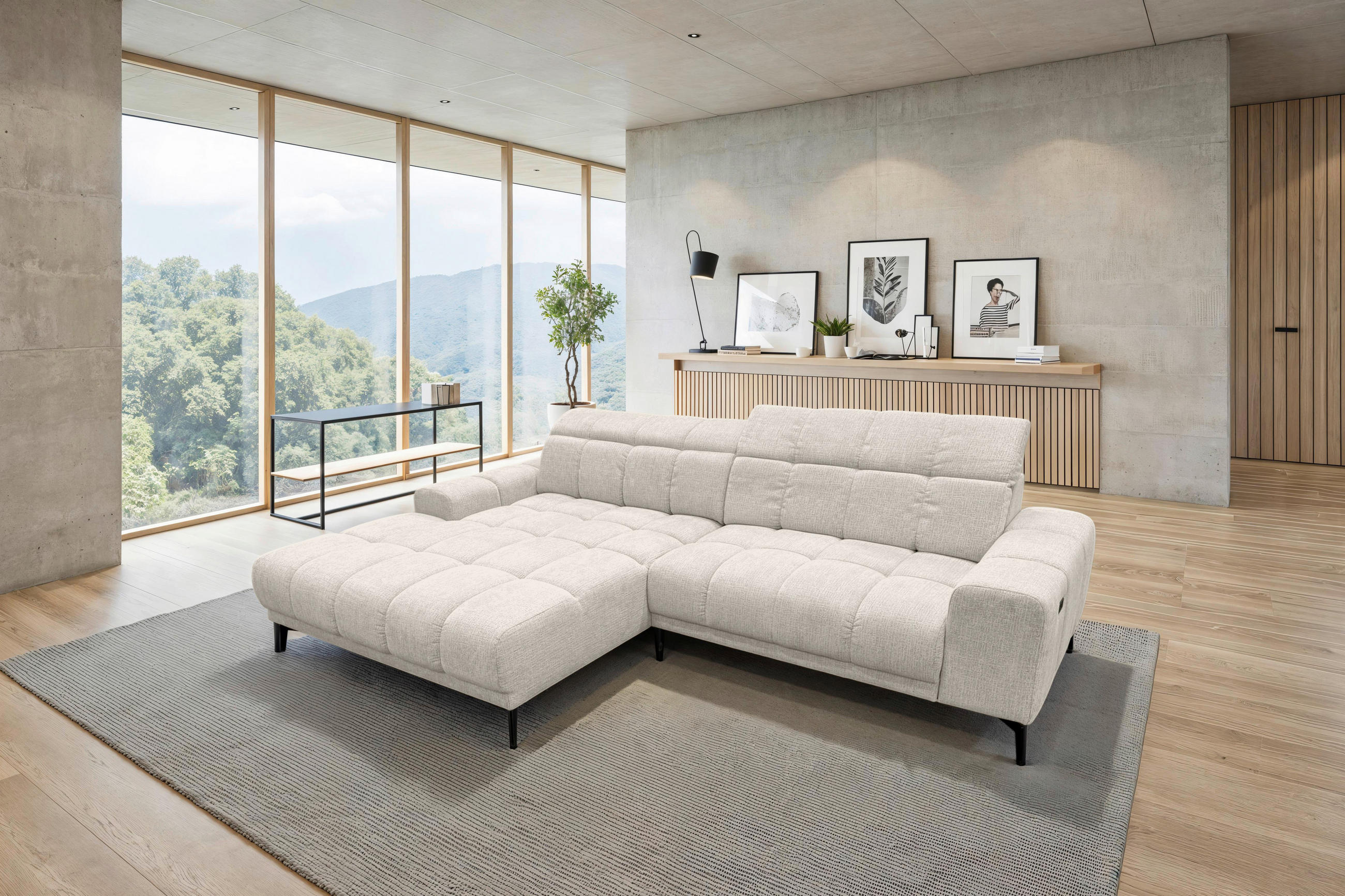 ECKSOFA inkl.Funktionen Perlmutt Chenille  - Perlmutt/Schwarz, MODERN, Textil/Metall (195/300cm) - Xora