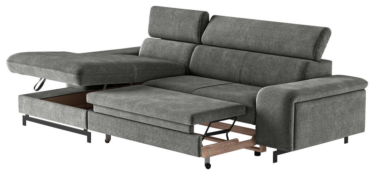 ECKSOFA Grau Chenille  - Schwarz/Grau, Textil/Metall (165/267cm) - MID.YOU