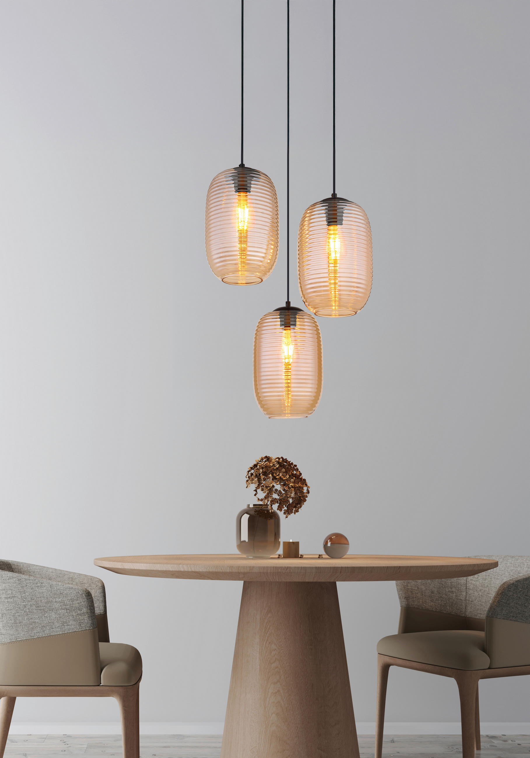 HÄNGELEUCHTE 47/120 cm  - Bernsteinfarben/Schwarz, Basics, Glas/Kunststoff (47/120cm) - Globo
