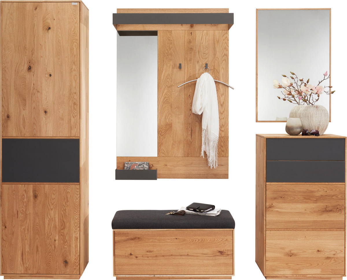 GARDEROBENSCHRANK  in 60/205/38 cm  - Eichefarben/Anthrazit, Natur, Glas/Holz (60/205/38cm) - Waldwelt