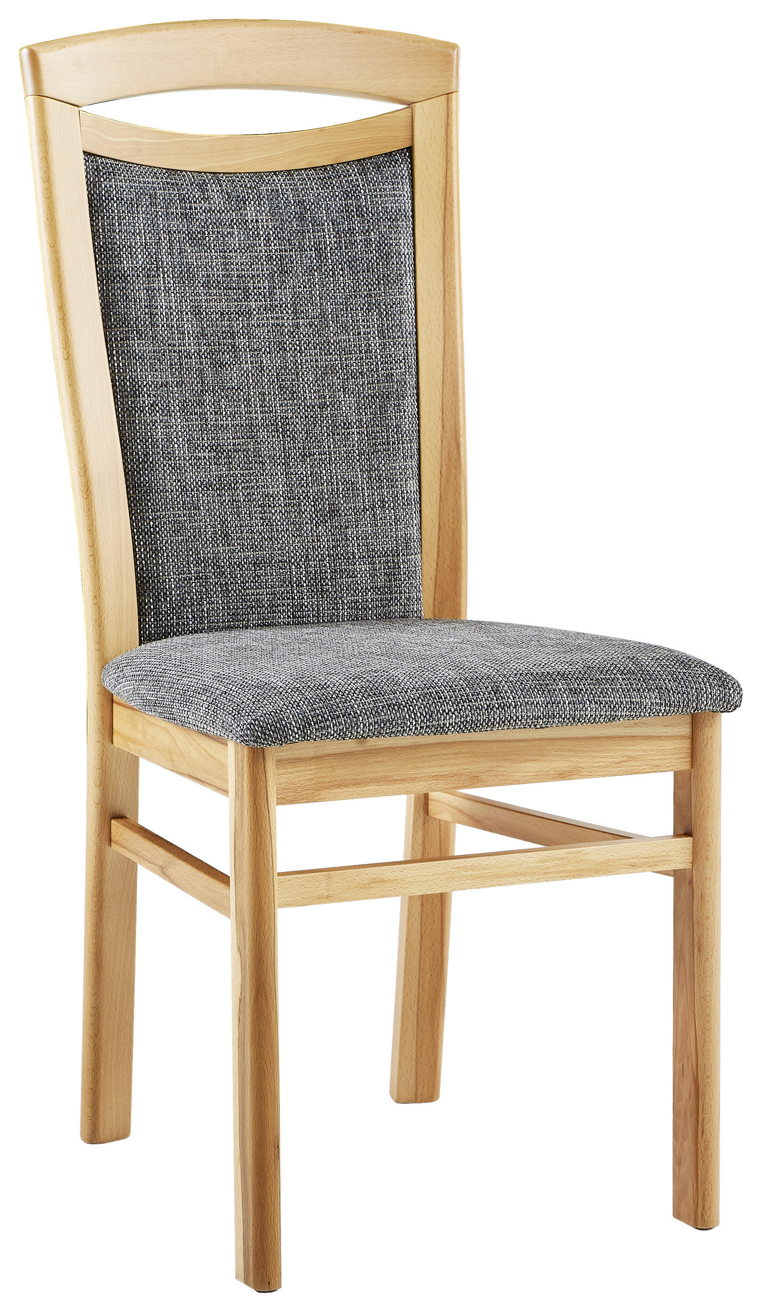 Stuhl in Holz, Textil Braun, Grau, Buchefarben