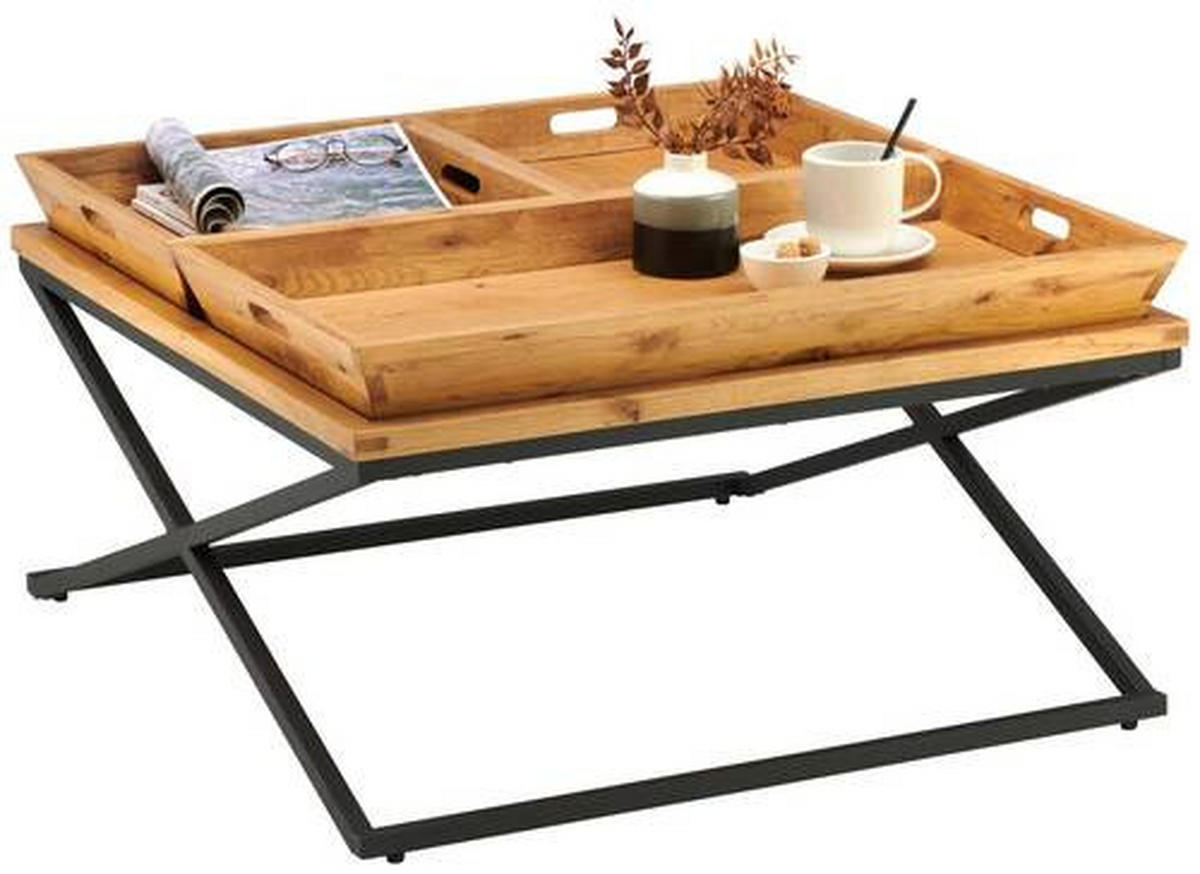 COUCHTISCH in Holz, Metall, Holzwerkstoff 80/80/38 cm  - Eichefarben/Schwarz, Design, Holz/Holzwerkstoff (80/80/38cm) - Hom`in