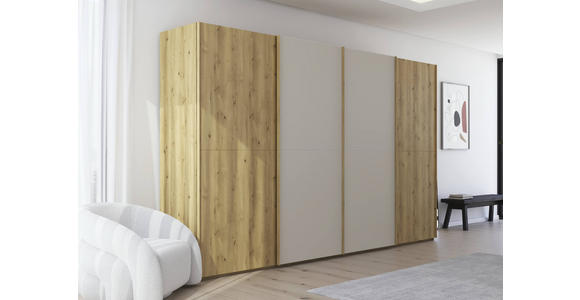 SCHWEBETÜRENSCHRANK 360/223/68 cm 4-türig Eichefarben, Champagner  - Champagner/Eichefarben, Design, Glas/Holz (360/223/68cm) - Novel