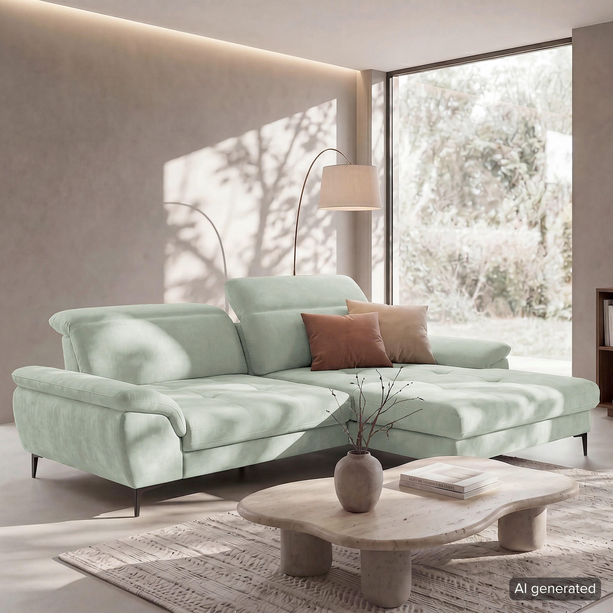ECKSOFA PRADO Mintgrün Webstoff Bettkasten, Kopfteilverstellung, Sitztiefenverstellung  - Schwarz/Mintgrün, Design, Textil/Metall (268/195cm) - Livetastic