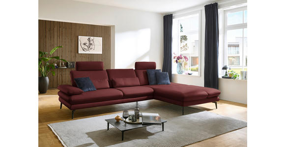 ECKSOFA in Echtleder Brombeere 308/195 cm - Brombeere/Schwarz, Design, Leder/Metall (308/195cm) - Dieter Knoll