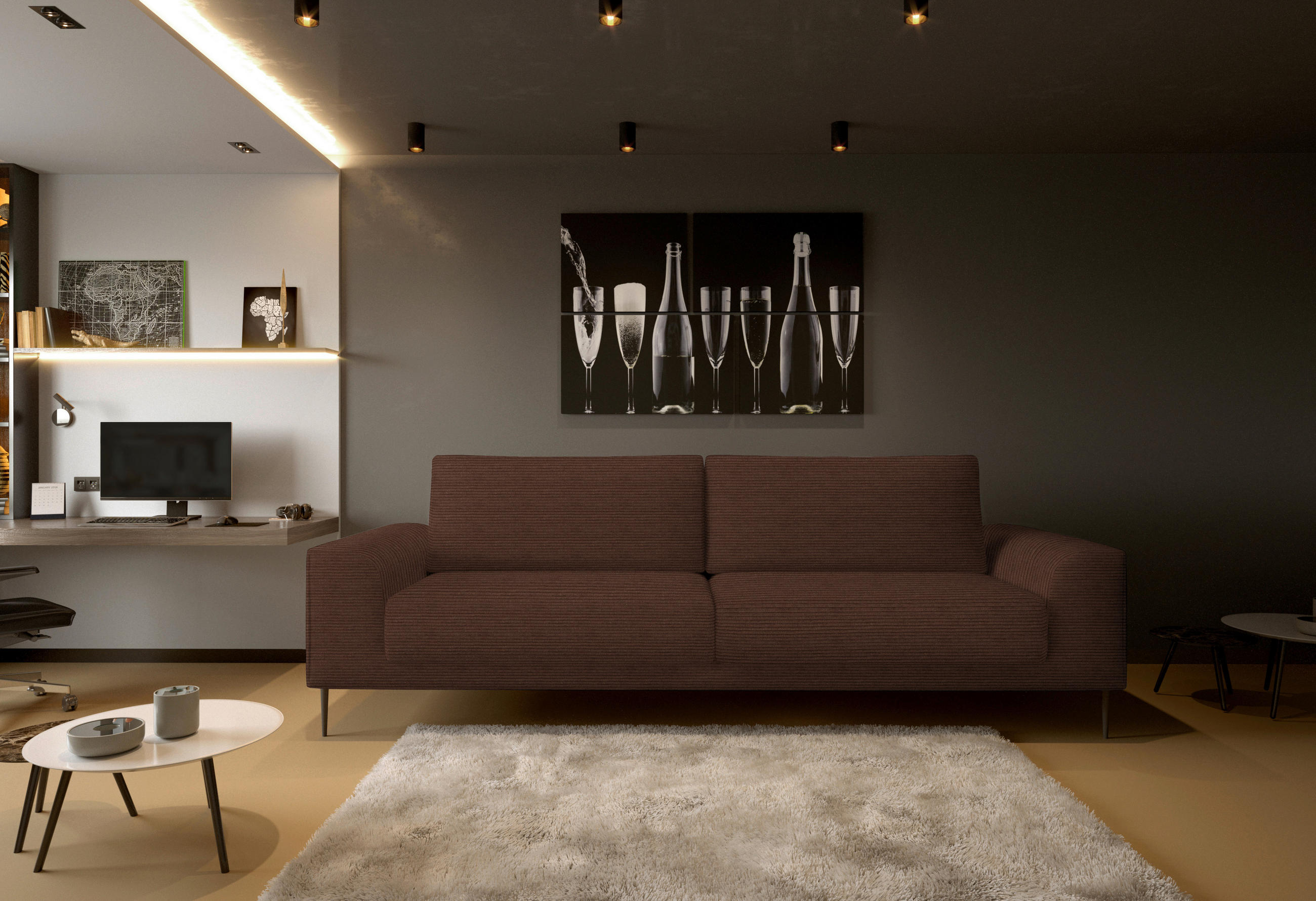 SCHLAFSOFA in Cord Dunkelbraun  - Dunkelbraun/Schwarz, Design, Textil/Metall (250/89/105cm) - Welnova
