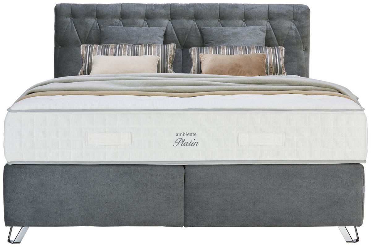 BOXSPRINGBETT 180/200 cm  in Dunkelgrau  - Dunkelgrau/Silberfarben, Konventionell, Textil/Metall (180/200cm) - Ambiente