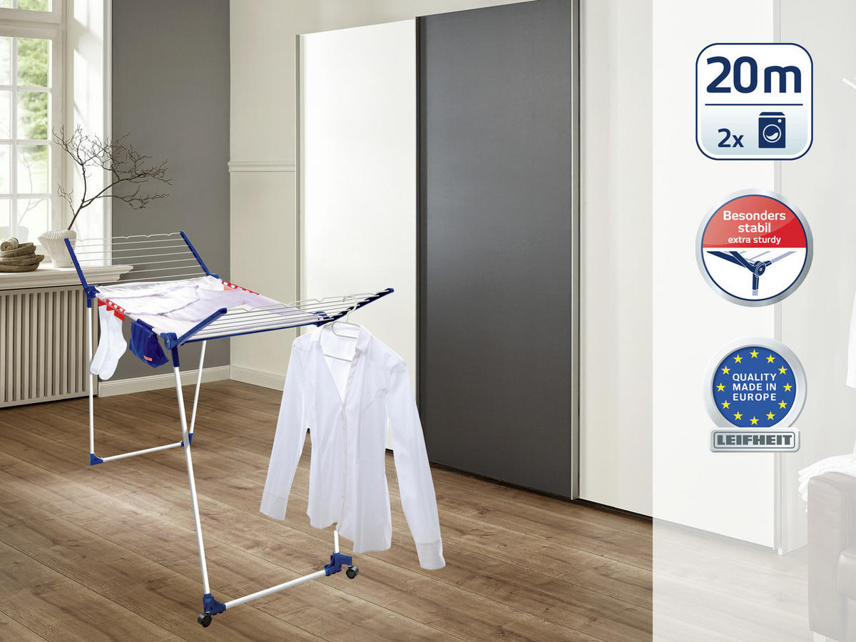 STANDTROCKNER PEGASUS 200 SOLID DEL. M 95/67/87 cm  - Blau/Weiß, Basics, Kunststoff/Metall (95/67/87cm) - Leifheit
