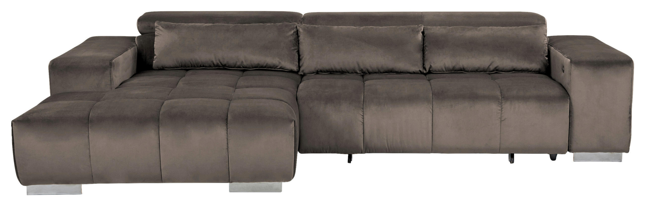 ECKSOFA 186/307 cm  in Velours Silberfarben Kopfteilverstellung  186/307 cm  - Silberfarben, KONVENTIONELL, Textil/Metall (186/307cm) - Livetastic