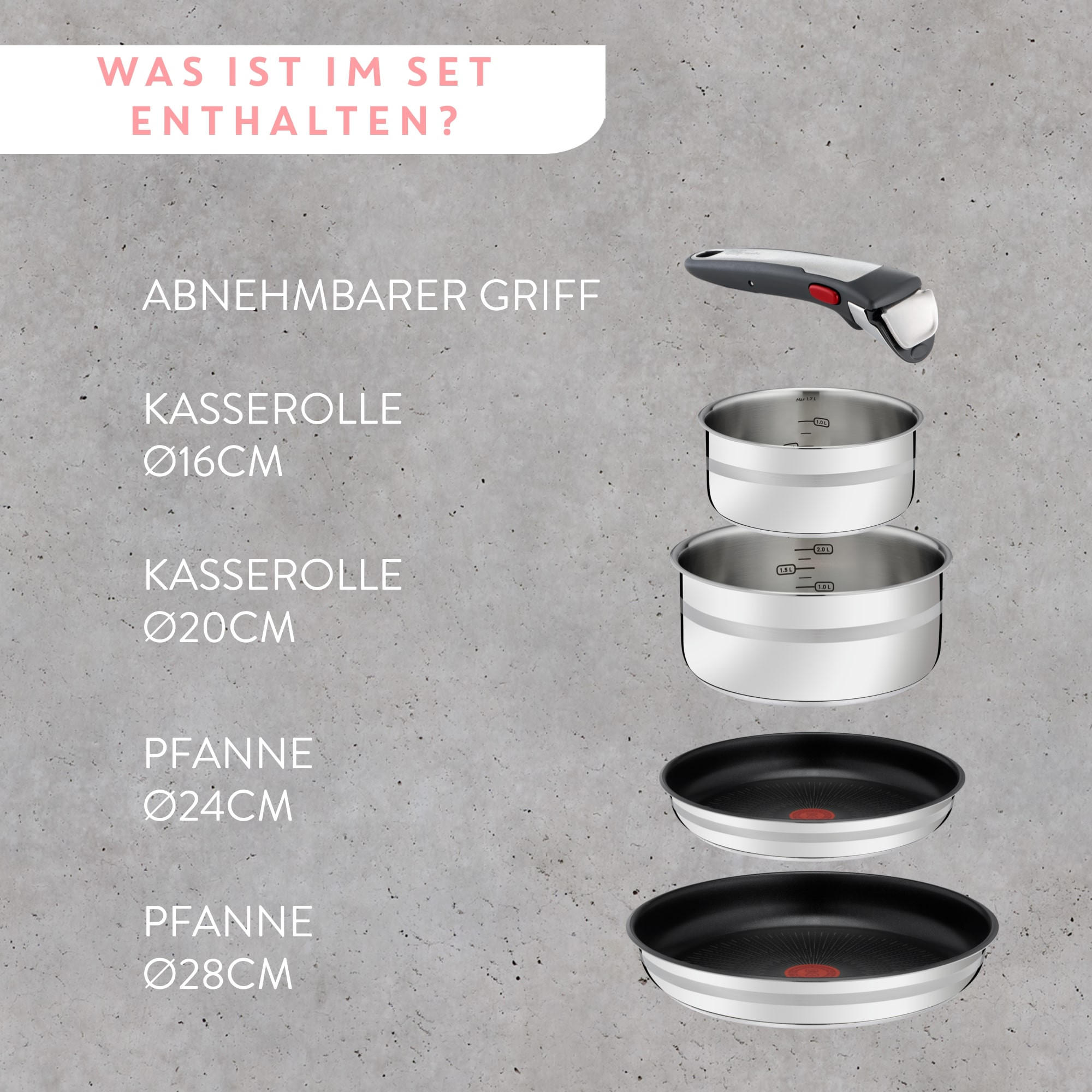 PFANNENSET Jamie Oliver INGENIO G6 5-teilig  - Edelstahlfarben/Schwarz, KONVENTIONELL, Glas/Metall (37/37/19,5cm) - Tefal