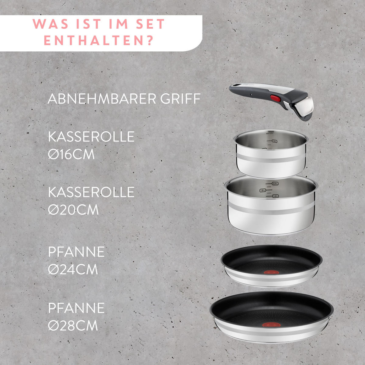 PFANNENSET Jamie Oliver INGENIO G6 5-teilig  - Edelstahlfarben/Schwarz, KONVENTIONELL, Glas/Metall (37/37/19,5cm) - Tefal