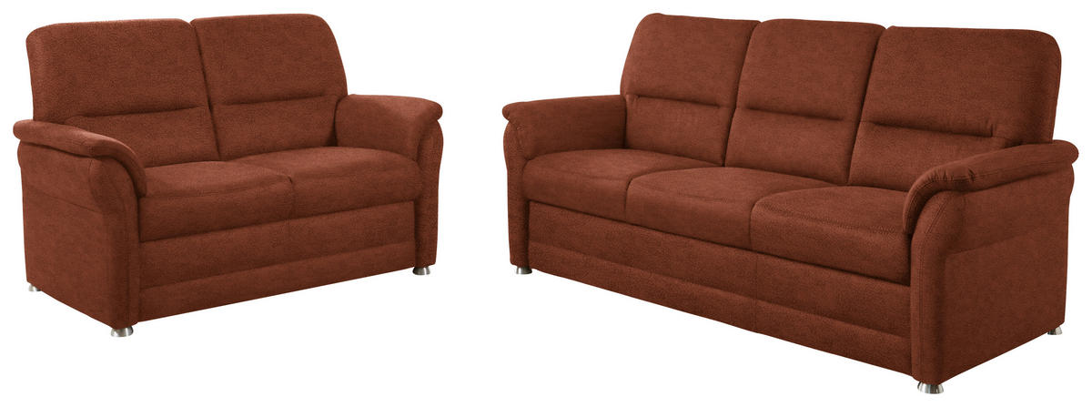 SITZGARNITUR Mikrofaser Rotbraun  - Rotbraun/Alufarben, KONVENTIONELL, Textil/Metall (192/96/89cm) - Beldomo Comfort