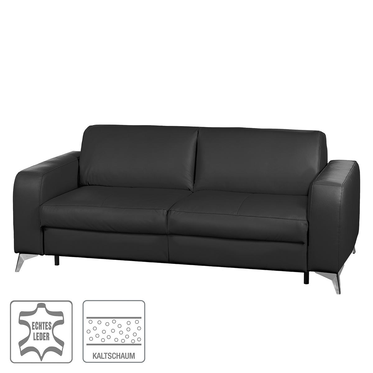 SCHLAFSOFA in Leder Schwarz  - Silberfarben/Schwarz, Design, Leder/Metall (204/84/104cm) - Livetastic