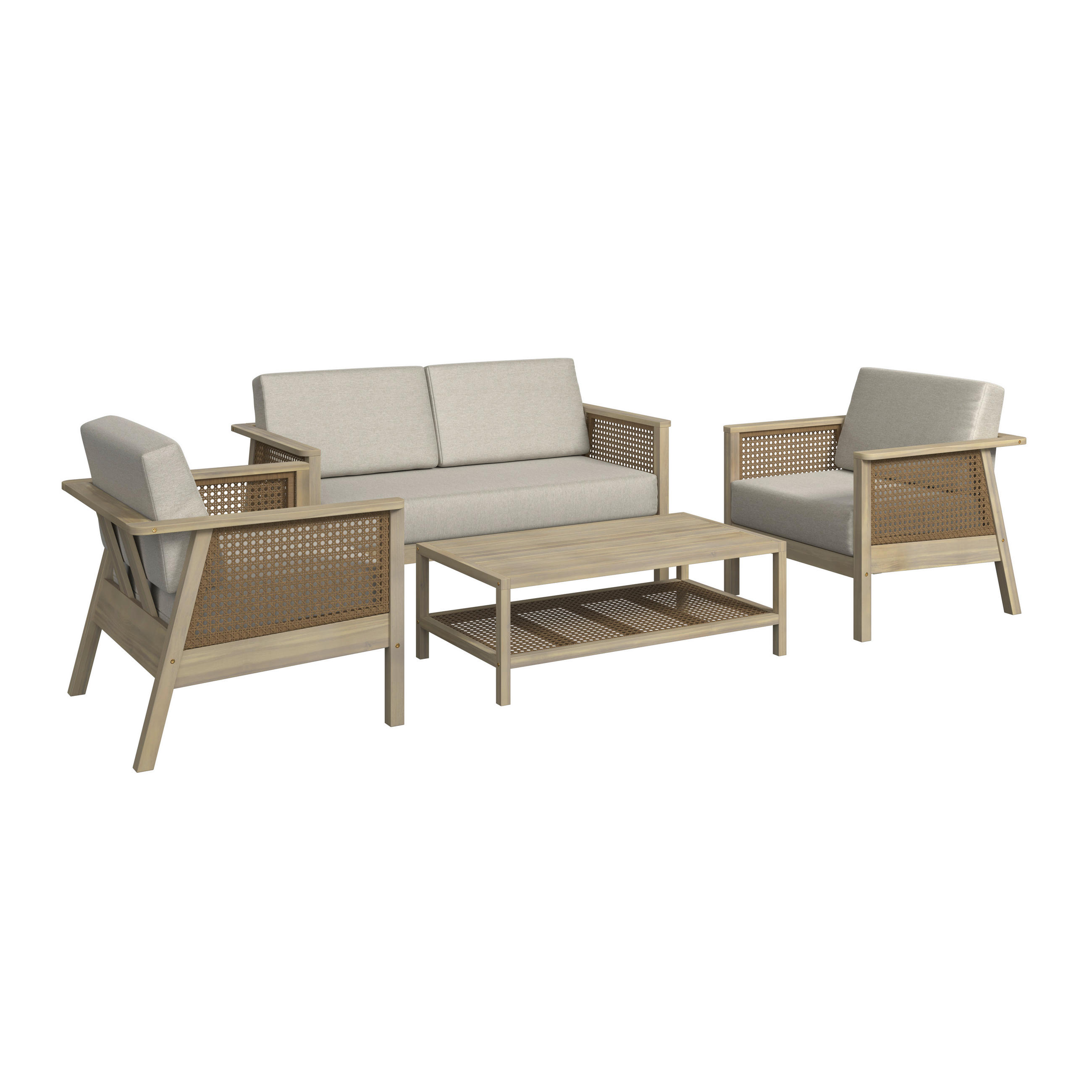 LOUNGEGARNITUR   100/35/55 cm Akazie massiv  - Akaziefarben, Natur, Holz/Kunststoff (100/35/55cm) - Ambia Garden