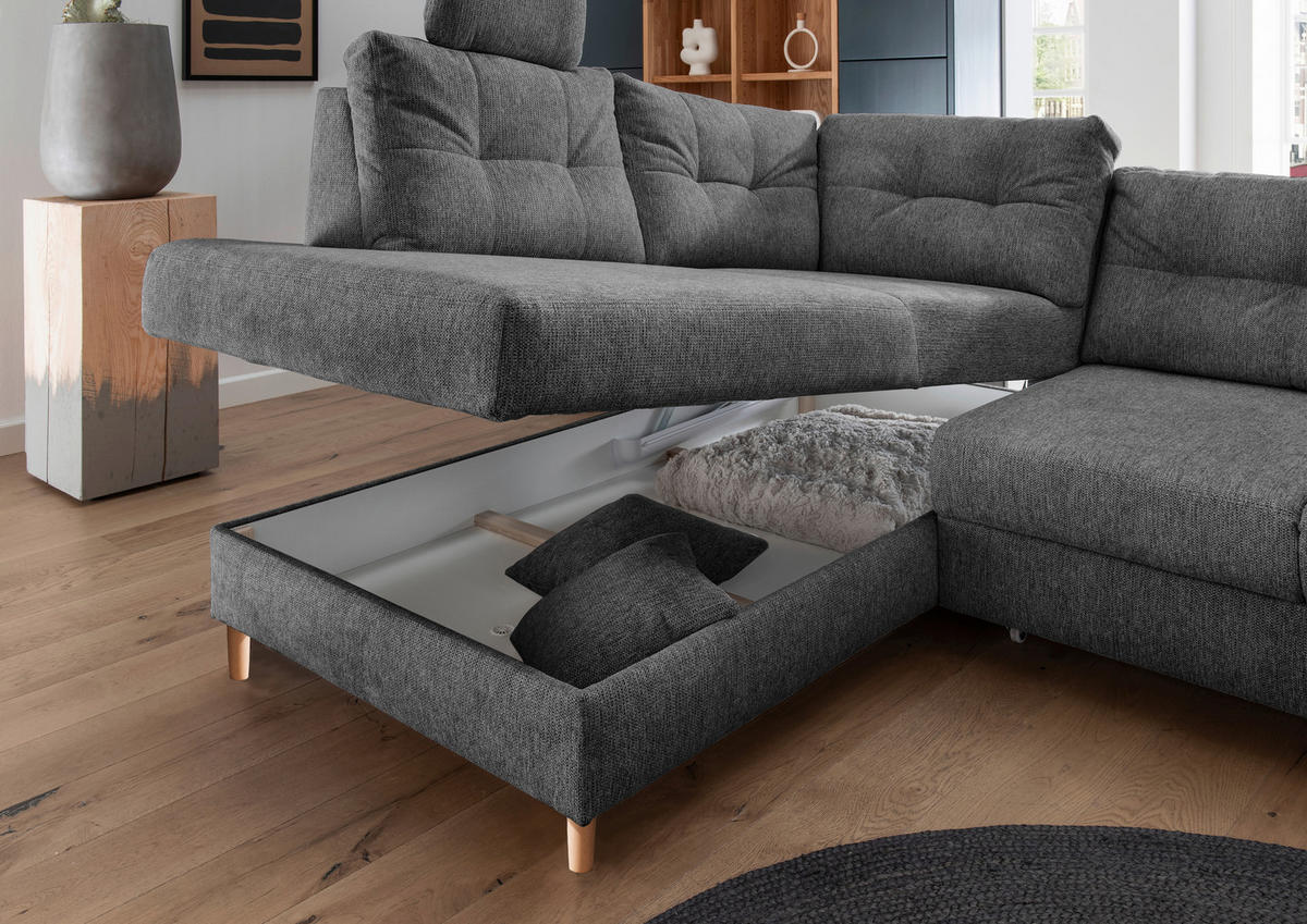 ECKSOFA in Chenille Anthrazit  - Anthrazit/Naturfarben, Modern, Holz/Textil (206/264cm) - Livetastic