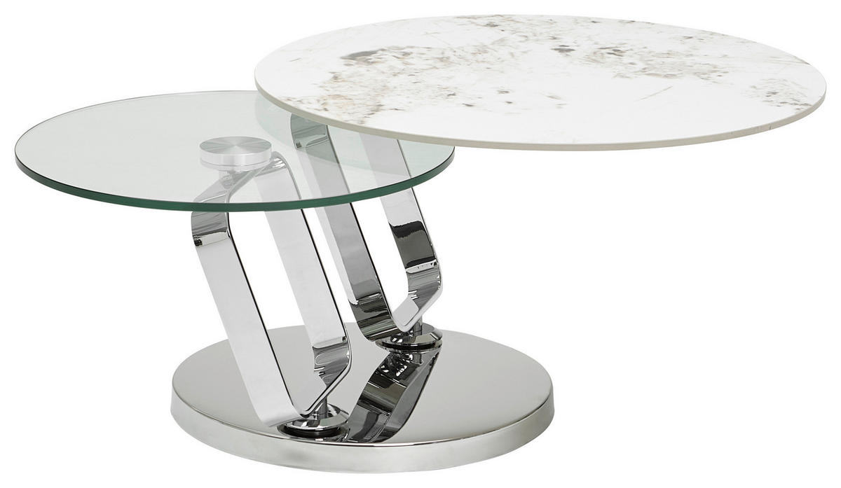 COUCHTISCH Klarglas 87-145/73/45 cm rund Creme, Silberfarben, Transparent  - Chromfarben/Transparent, Design, Glas/Keramik (87-145/73/45cm) - Dieter Knoll