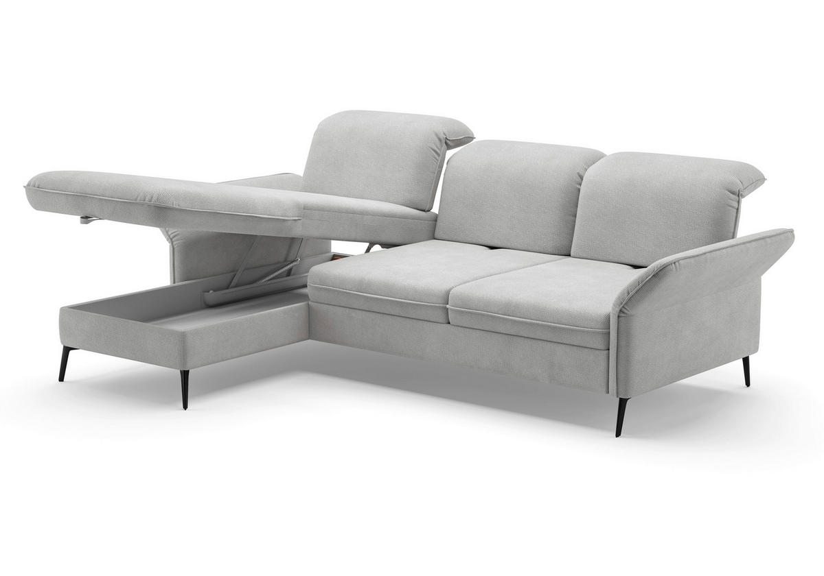 ECKSOFA in Flachgewebe Silberfarben  - Silberfarben/Schwarz, Konventionell, Textil/Metall (198/264cm) - Sit & More