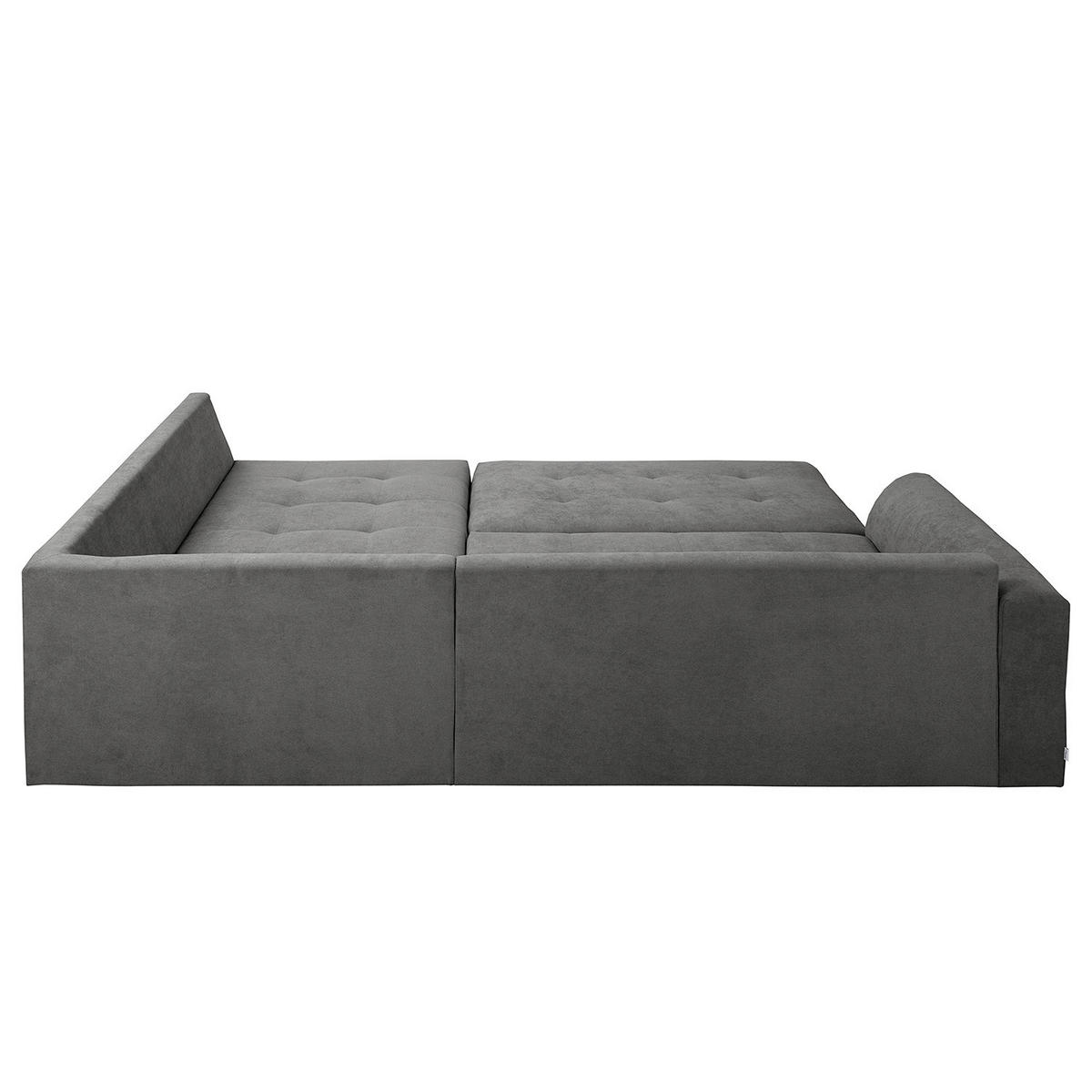 ECKSOFA inkl. Hocker Ariella Dunkelgrau Mikrofaser Rückenkissen, Hocker  - Dunkelgrau/Naturfarben, Design, Holz/Textil (161/231cm) - Livetastic