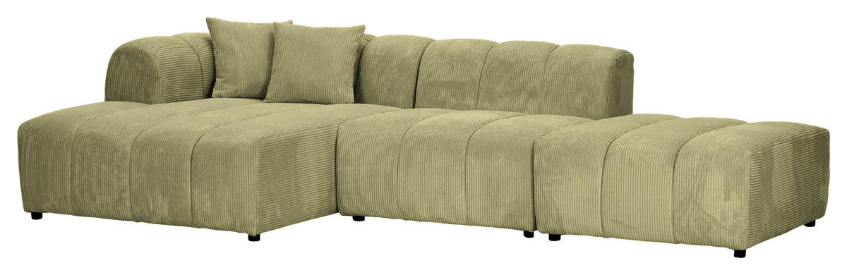 ECKSOFA Hellgrün Cord Zierkissen, Rücken echt  - Schwarz/Hellgrün, KONVENTIONELL, Kunststoff/Textil (162/313cm) - Carryhome