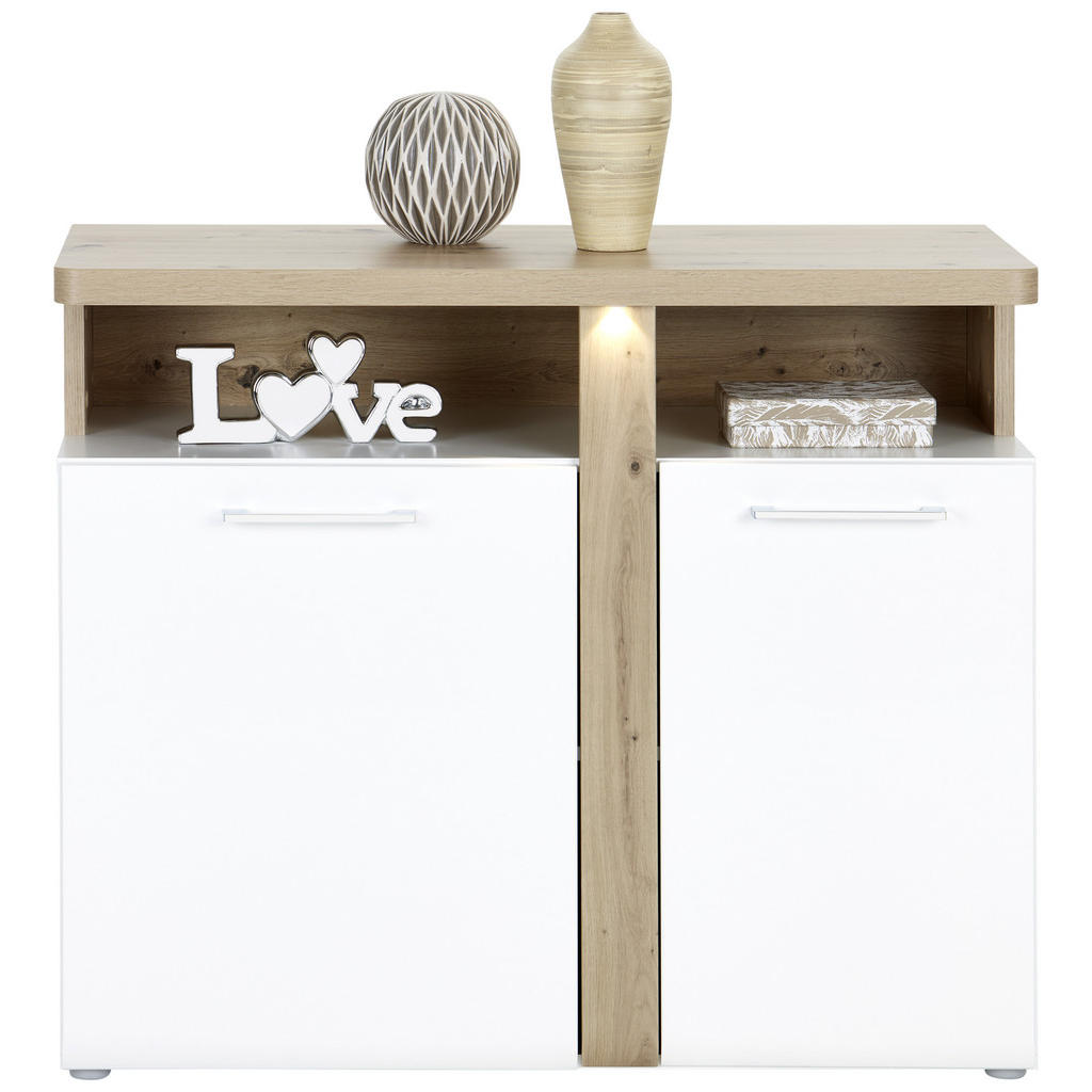 Thumbnail - Xxxl Sideboard, Weiß, Eiche, Metall, 3 Fächer, 103.5x85.9x43.2 cm, Made in EU, Beimöbel erhältlich, stehend, Beleuchtung...