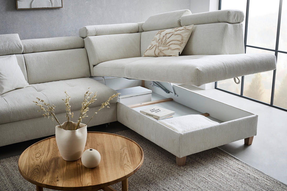 ECKSOFA in Samt Weiß  - Weiß, Design, Holz/Textil (261/206cm) - Venda