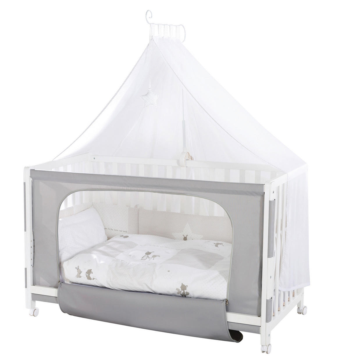 BEISTELLBETT roba Fox & Bunny  - Weiß/Grau, Basics, Holzwerkstoff/Textil (126/157/66cm) - Roba