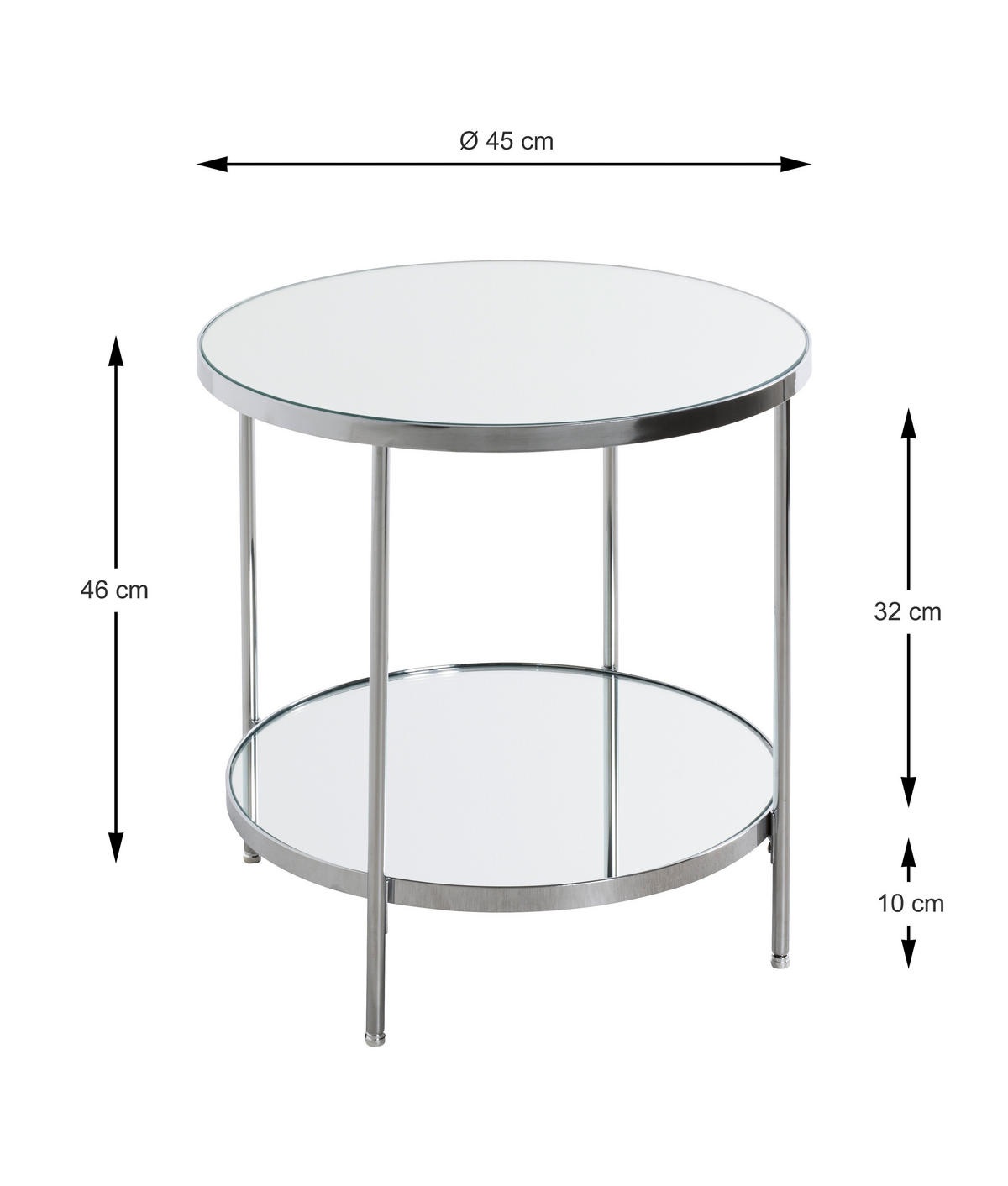 BEISTELLTISCH 45/45/46 cm Chromfarben rund  - Chromfarben, Trend, Glas/Metall (45/45/46cm)