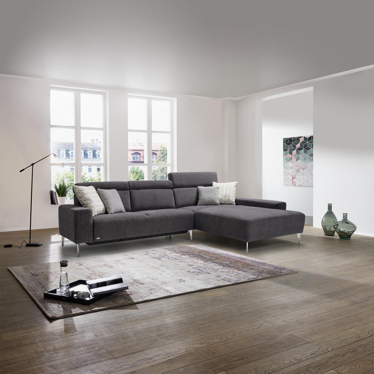 ECKSOFA in Webstoff Dunkelbraun  308/205 cm  - Dunkelbraun/Alufarben, Design, Textil (308/205cm) - Sedda