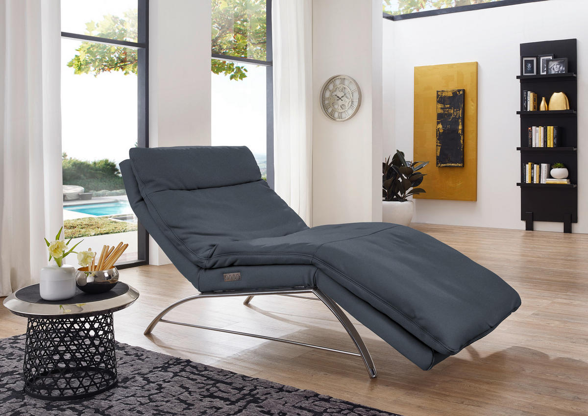RELAXLIEGE in Echtleder Dunkelblau  - Alufarben/Dunkelblau, Basics, Leder (95/91/170cm) - Chilliano
