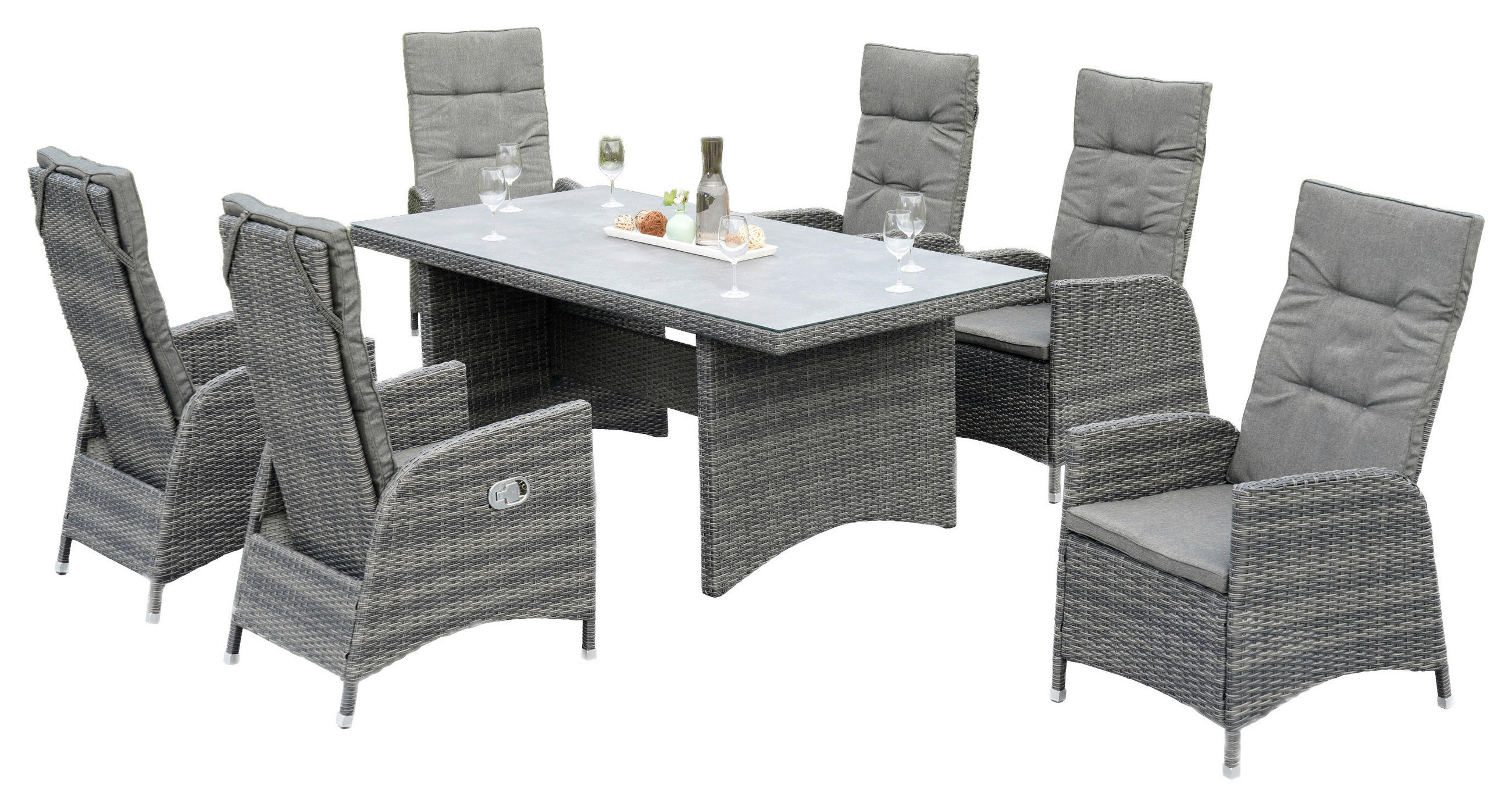 GARTENSET 7-teilig  - Grau, MODERN, Kunststoff/Textil - Gardenson