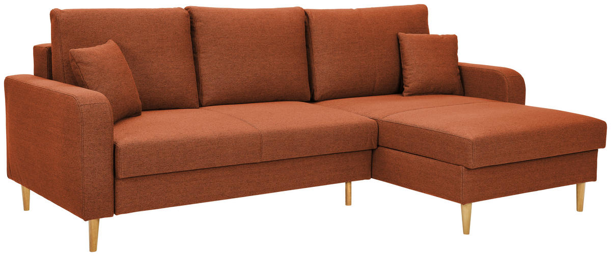 ECKSOFA in Flachgewebe Rostfarben  - Rostfarben/Eiche Wotan, Konventionell, Holz/Textil (255/157cm) - Carryhome