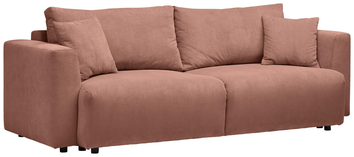 SCHLAFSOFA  mit Stoffauswahl, Schlafen auf Sitzhöhe, Rücken echt Cord Koralle  - Koralle/Schwarz, Design, Kunststoff/Textil (250/92/105cm) - Carryhome