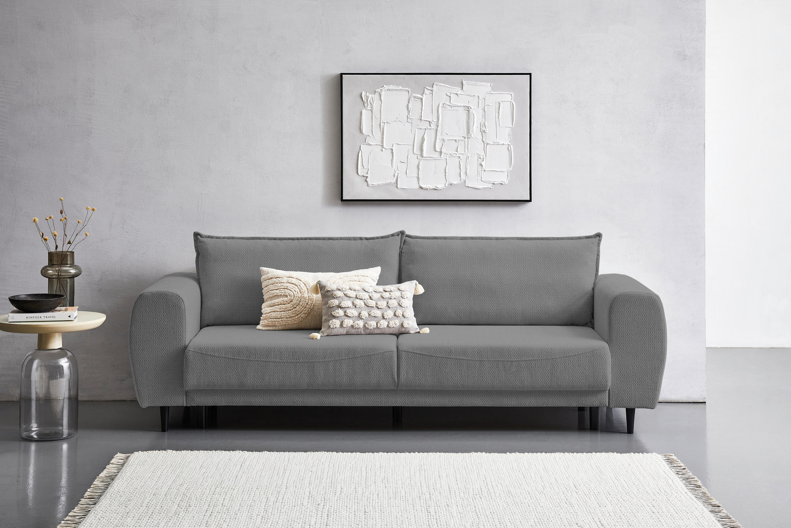SCHLAFSOFA in Chenille Dunkelgrau  - Dunkelgrau/Schwarz, KONVENTIONELL, Holz/Textil (245/85/92cm) - Livetastic